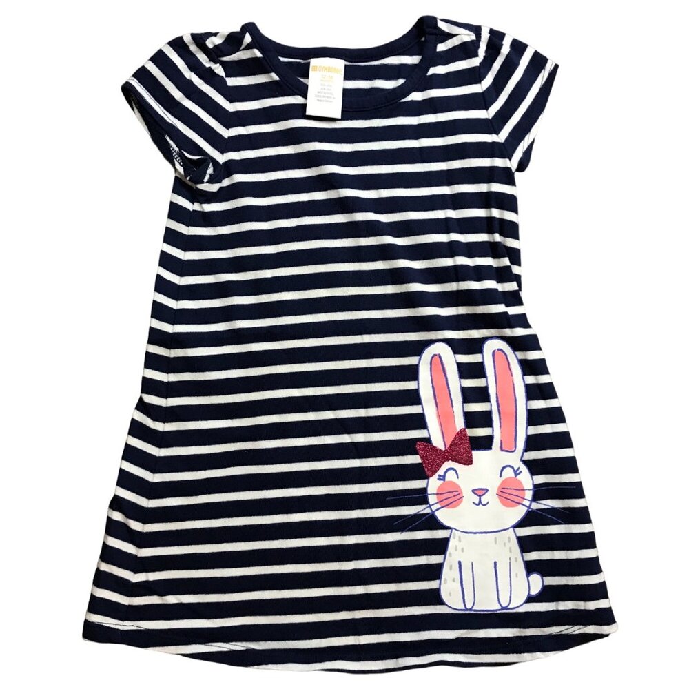 Gymboree Girls Knit‎ Bunny Dress 100% Cotton Navy White Stripes Easter 12-18M